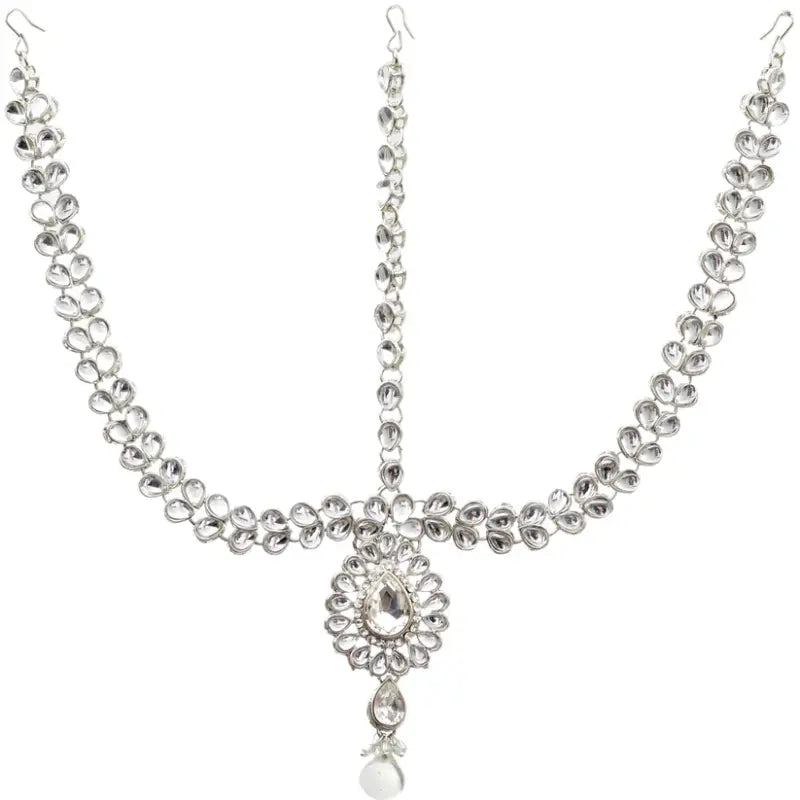 Tehzeeb Creations Platinum Plated Silver Polish Dulhan Bridal Jewelry Set 8 Pcs | Grocsy