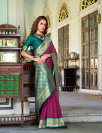 Anaita Wine Soft Silk Zari Weaving Saree With Blouse Piece | Grocsy