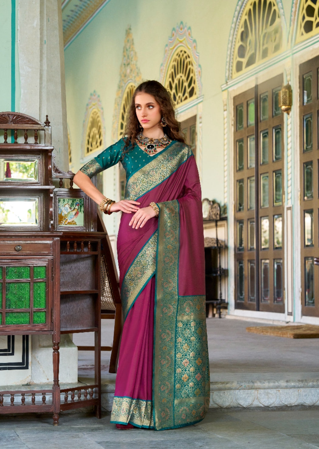 Anaita Wine Soft Silk Zari Weaving Saree With Blouse Piece | Grocsy