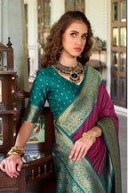 Anaita Wine Soft Silk Zari Weaving Saree With Blouse Piece | Grocsy
