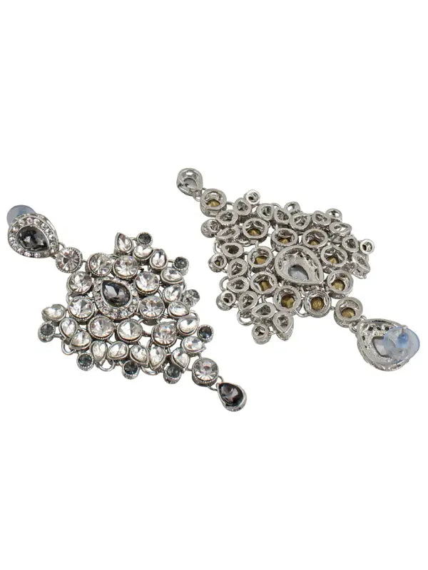 Tehzeeb Creations Platinum Plated Silver Polish Stone Mini Bridal Choker Set for Women & Girls | Grocsy