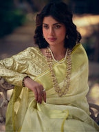 Stylee Lifestyle Green Organza Woven Saree | Grocsy