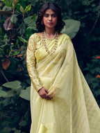 Stylee Lifestyle Green Organza Woven Saree | Grocsy