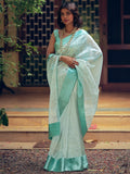 Stylee Lifestyle Sky Blue Organza Woven Saree | Grocsy