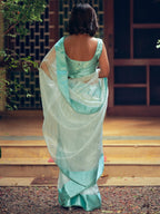 Stylee Lifestyle Sky Blue Organza Woven Saree | Grocsy