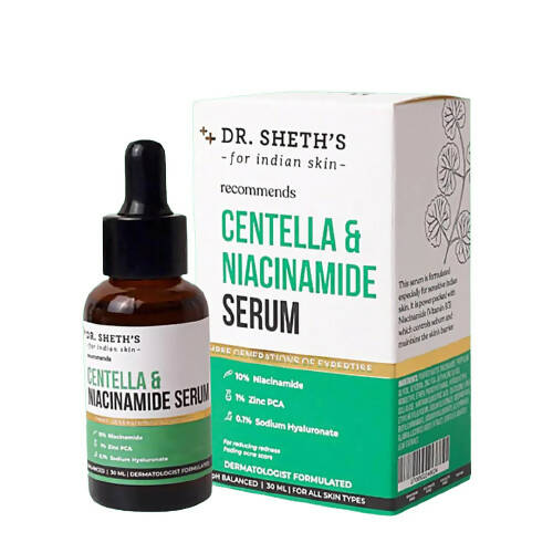 Dr. Sheth's Centella & 10% Niacinamide Face Serum For Acne Scars, Acne Marks, Redness & Skin Irritation, For All Skin Types | Grocsy