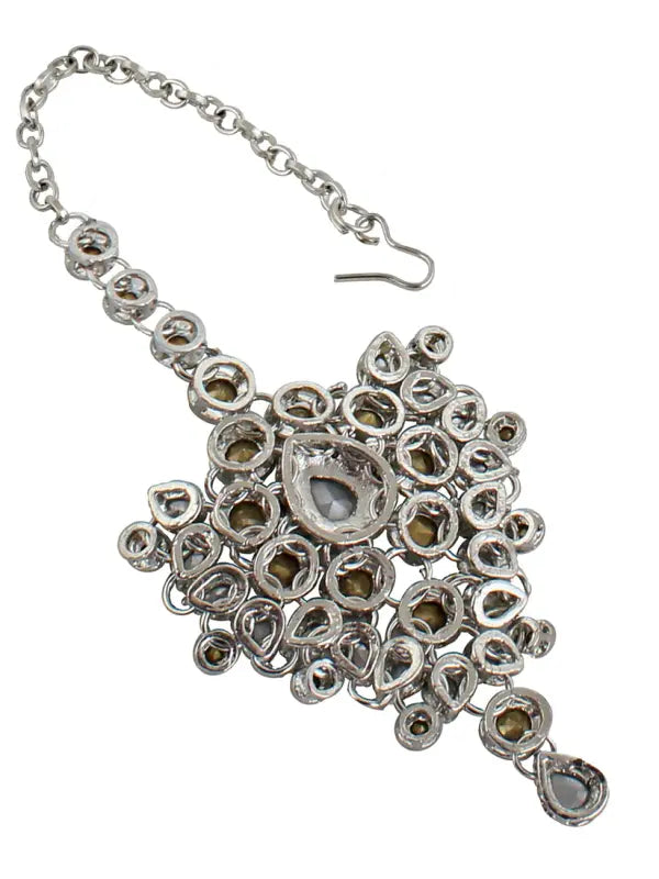 Tehzeeb Creations Platinum Plated Silver Polish Stone Mini Bridal Choker Set for Women & Girls | Grocsy