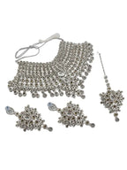 Tehzeeb Creations Platinum Plated Silver Polish Stone Mini Bridal Choker Set for Women & Girls | Grocsy