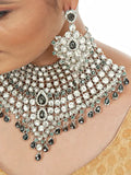 Tehzeeb Creations Platinum Plated Silver Polish Stone Mini Bridal Choker Set for Women & Girls | Grocsy