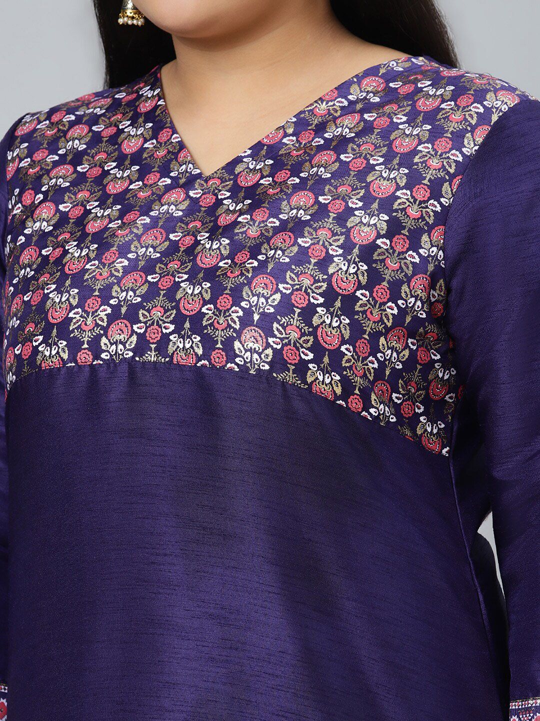 Sztori Plus Size Ethnic Motifs Printed Straight Kurta with Trousers | Grocsy