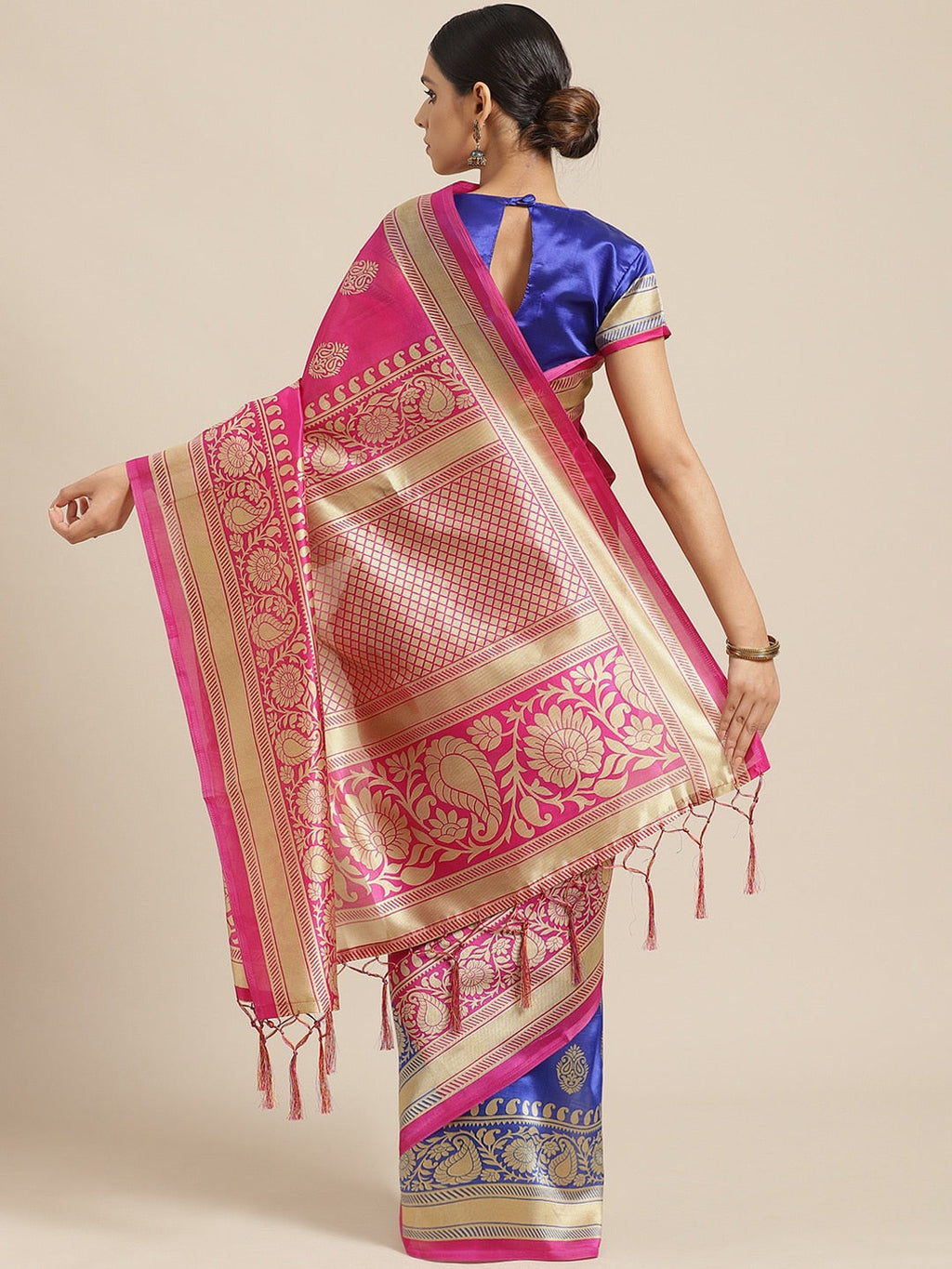 Saree Mall Pink & Blue Paisley Print Half & Half Saree | Grocsy
