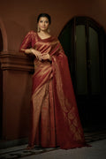 Vardha Carnelian Maroon Golden Zari Kanjeevaram Silk Saree | Grocsy