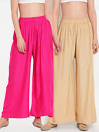 TAG 7 Women Pink & Beige Set of 2 Flared Ethnic Palazzos | Grocsy