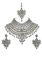Tehzeeb Creations Platinum Plated Silver Polish Stone Mini Bridal Choker Set for Women & Girls | Grocsy
