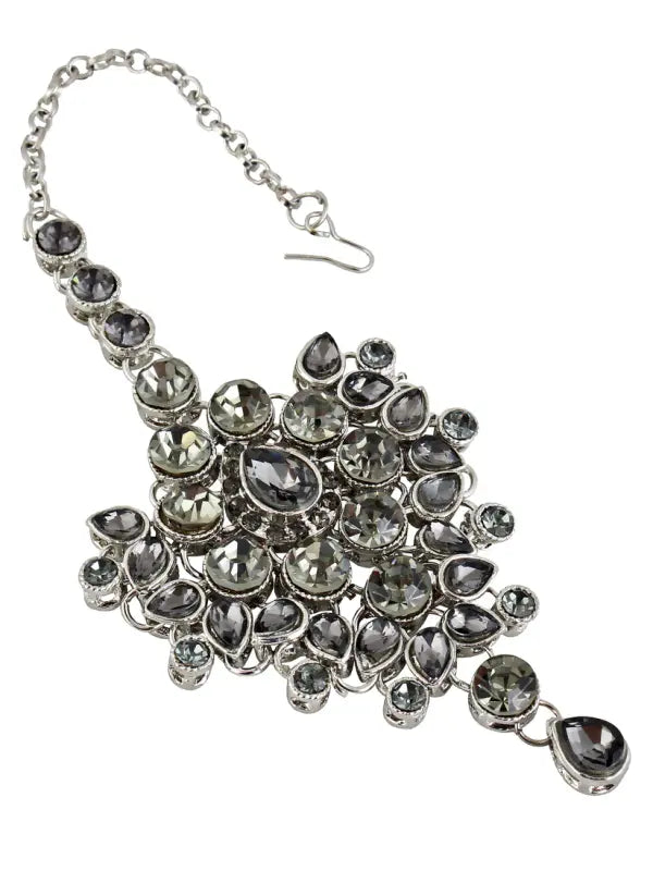 Tehzeeb Creations Platinum Plated Silver Polish Stone Mini Bridal Choker Set for Women & Girls | Grocsy
