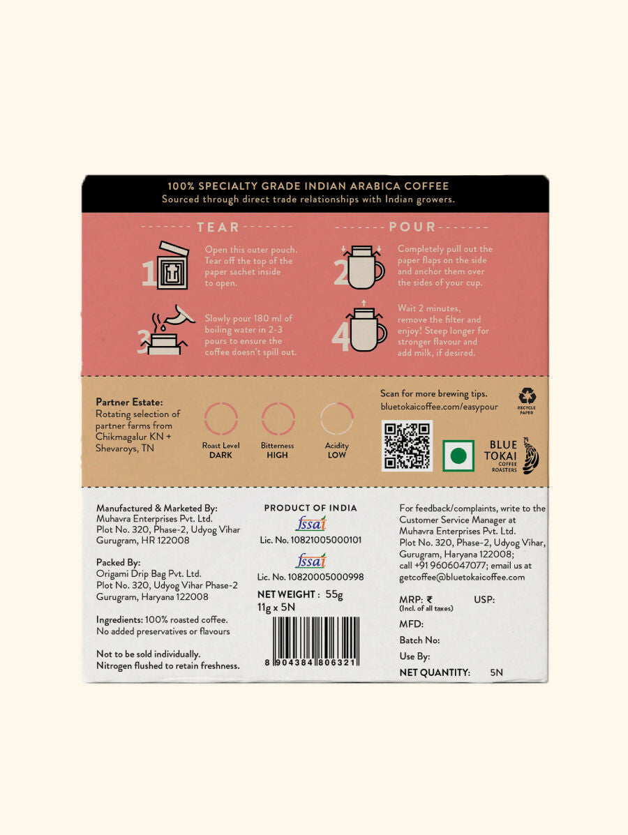 Blue Tokai French Roast Very Dark Roast Easy Pour Sachets | Grocsy