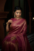 Vardha Barbie Pink Golden Zari Kanjeevaram Silk Saree | Grocsy