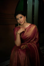 Vardha Barbie Pink Golden Zari Kanjeevaram Silk Saree | Grocsy