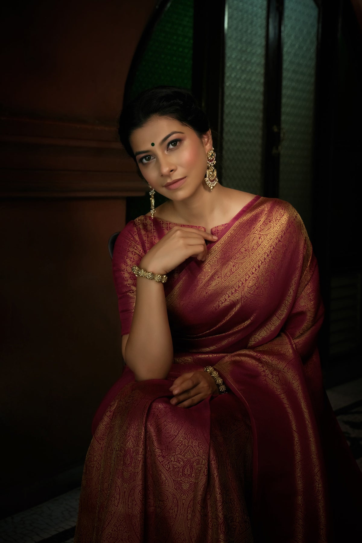 Vardha Barbie Pink Golden Zari Kanjeevaram Silk Saree | Grocsy