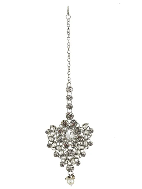 Tehzeeb Creations Platinum Plated Silver Polish Stone Mini Bridal Choker Set for Women & Girls | Grocsy