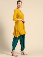 Sangria Women Mustard Yellow & Green Kurta with Dhoti Pants | Grocsy