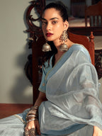 Stylee Lifestyle Sky Blue Organza Woven Saree | Grocsy