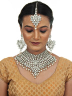 Tehzeeb Creations Platinum Plated Silver Polish Stone Mini Bridal Choker Set for Women & Girls | Grocsy
