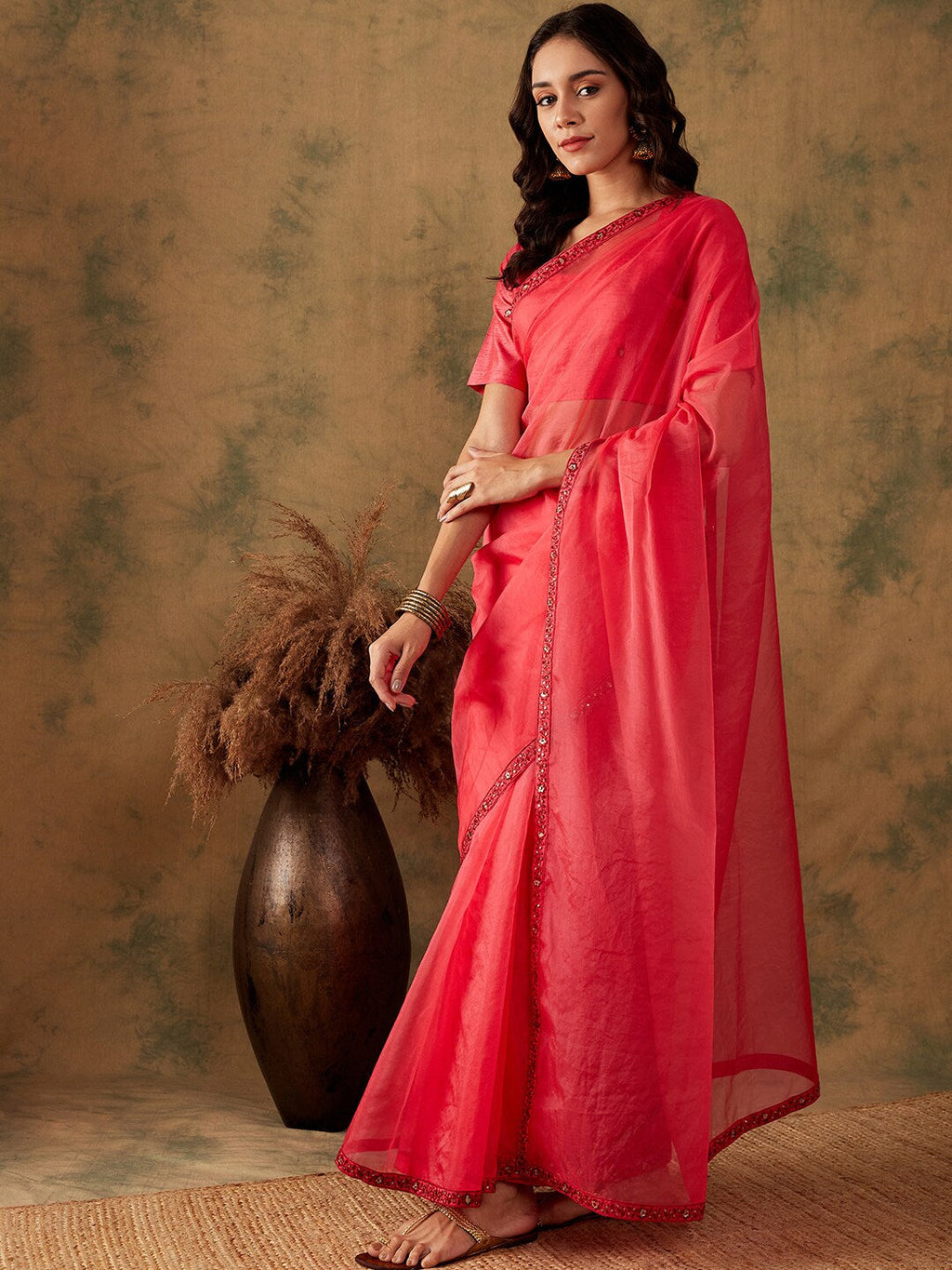 Sangria Thread & Sequin Embroidered Border Sarees | Grocsy