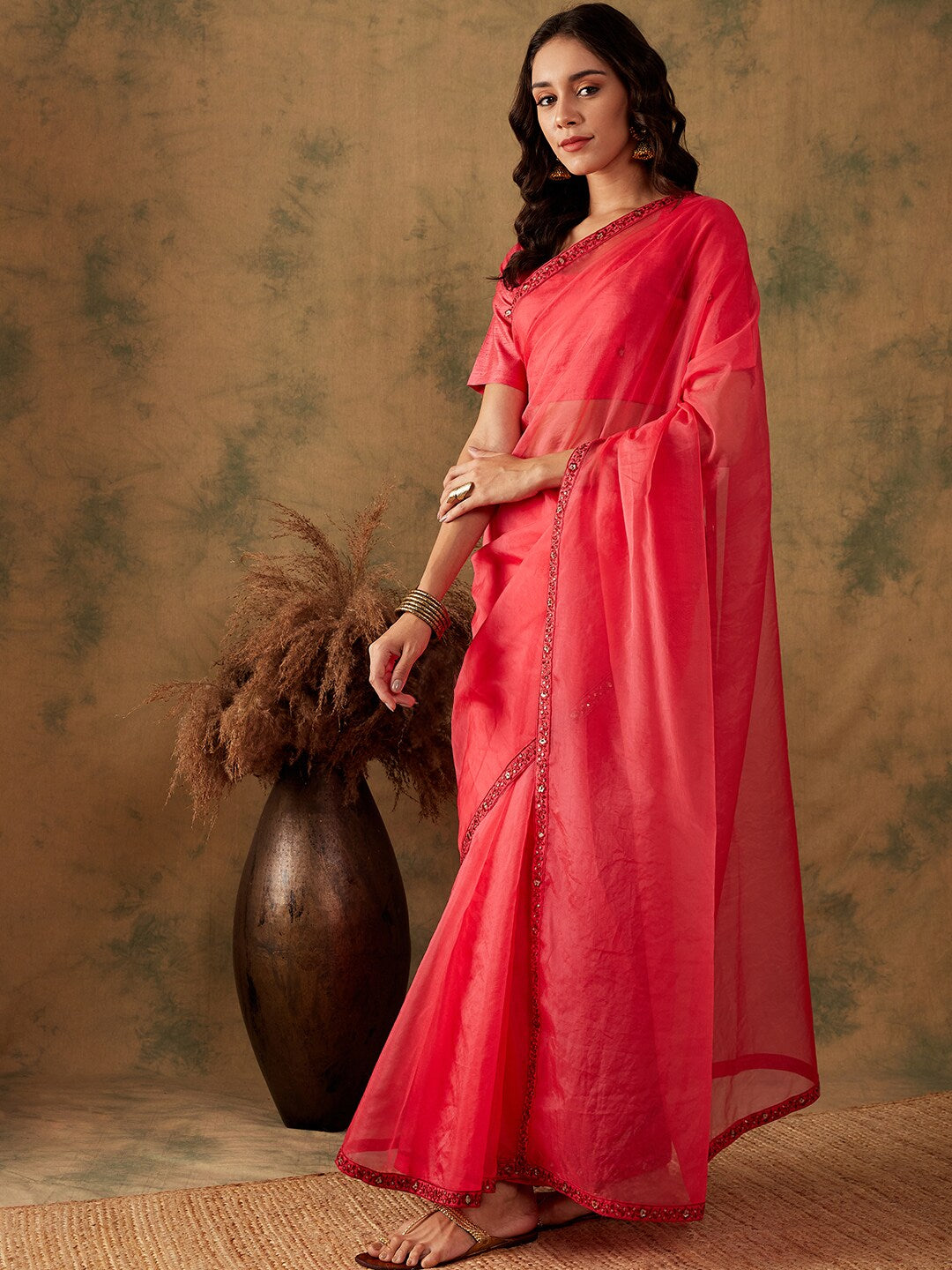 Sangria Thread & Sequin Embroidered Border Sarees | Grocsy
