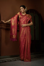 Vardha Carmine Red Golden Zari Kanjeevaram Silk Saree | Grocsy