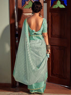 Stylee Lifestyle Green Organza Woven Saree | Grocsy