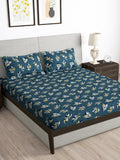 Story@home Arena Grey & Yellow Floral Printed 180 TC Queen Bedsheet & 2 Pillow Covers | Grocsy