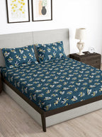 Story@home Arena Grey & Yellow Floral Printed 180 TC Queen Bedsheet & 2 Pillow Covers | Grocsy