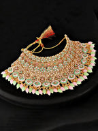 Tehzeeb Creations Traditional Designer Kundan Stone Pink and Mint Meenakari Choker Bridal Set | Grocsy