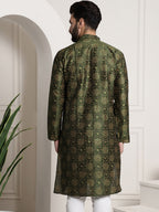 Sojanya Men Green & Brown Ethnic Motifs Printed Kurta | Grocsy