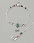 VOJ Set of 2 Traditional Stone Studded Flower Shaped Anklet | Grocsy