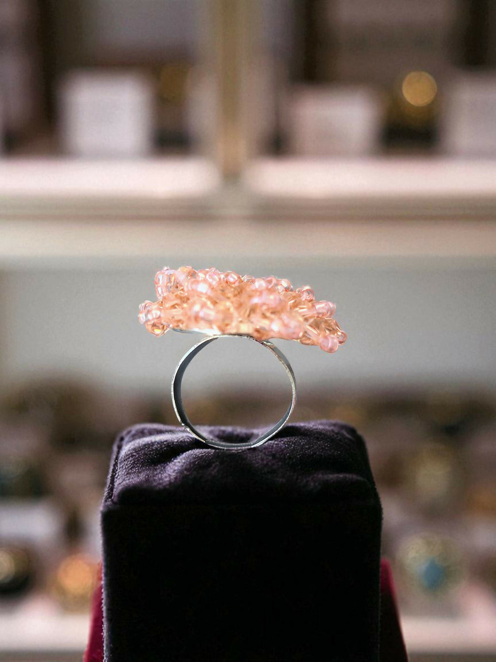 Inhanns Rang-E-Roshan Adjustable Ring – Handmade Crystal Statement Ring - Peach 2 | Grocsy