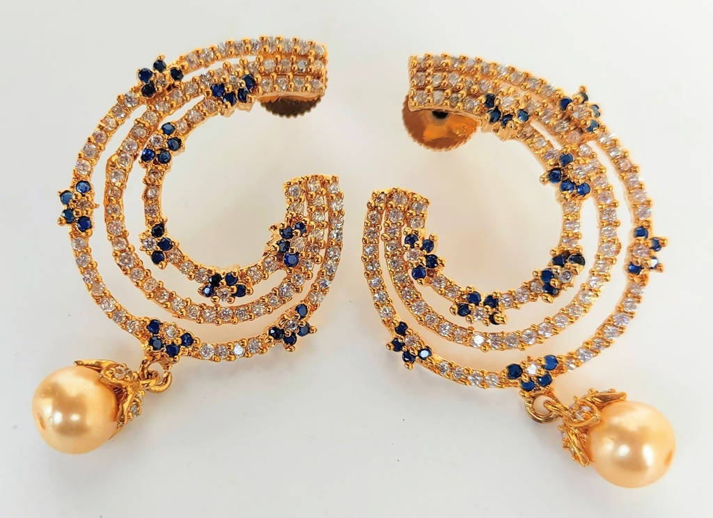 Blue AD Designer Pearl Drop Earrings | Grocsy