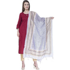 A R Silk Women's Gold Print Silk White Dupattas and Chunnis | Grocsy