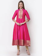 Myshka Pink Color Silk Solid Anarkali Gown With Dupatta | Grocsy