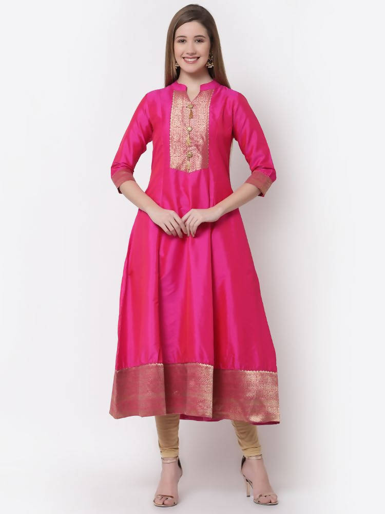 Myshka Pink Color Silk Solid Anarkali Gown With Dupatta | Grocsy