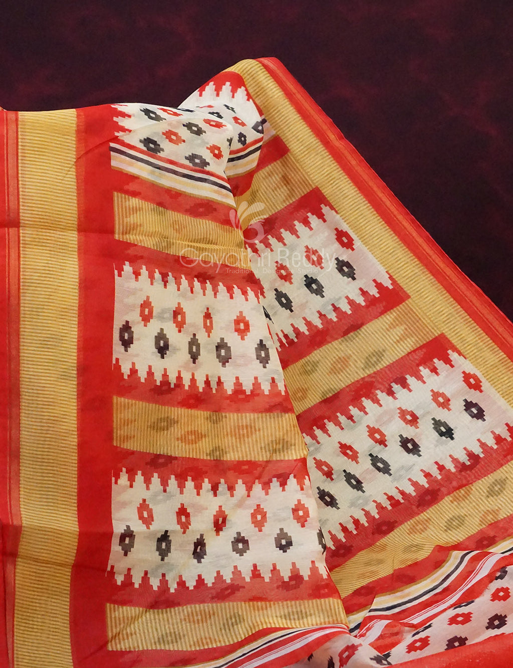 Combo of Off White and Red Patan Patola Semi Chanderi Saree By Gayathri Reddy Designer Studio | Grocsy