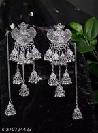 Tehzeeb Creations Women's Silver Colour Earrings With Chain Style | Grocsy