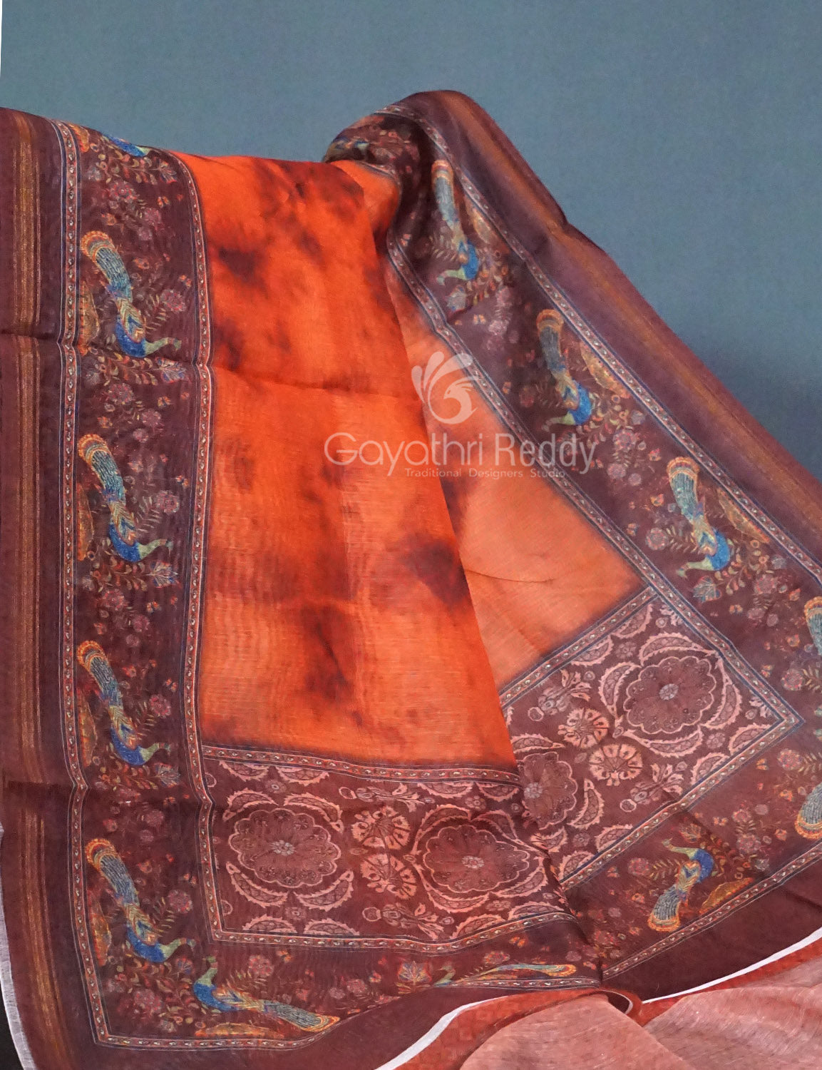 Shades of Orange Colour Shibori Print Semi Chanderi Saree By Gayathri Reddy Designer Studio | Grocsy