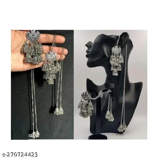 Tehzeeb Creations Women's Silver Colour Earrings With Chain Style | Grocsy