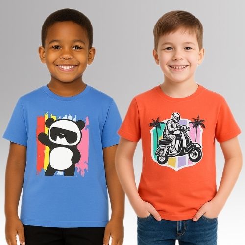 Chilins Round Neck Printed Super Combed Cotton T-shirt (Pack of 2) | Grocsy