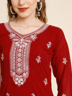 HERE&NOW Women Floral Embroidered Thread Work Georgette Kurta | Grocsy
