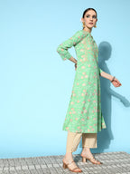 HERE&NOW Women Ethnic Motifs Printed Thread Work Kurta with Trousers & Dupatta | Grocsy