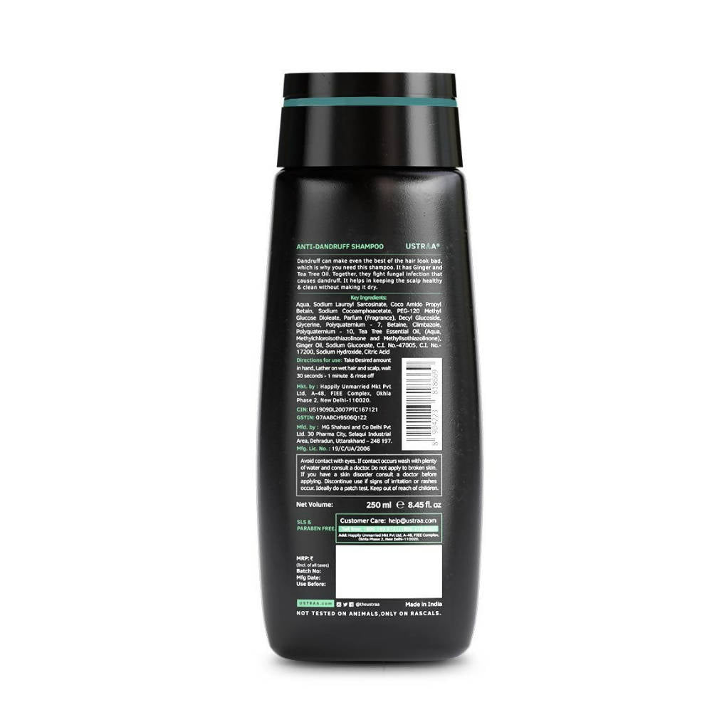 Ustraa Anti Dandruff Hair Shampoo With Ginger & Tea Tree For Men | Grocsy