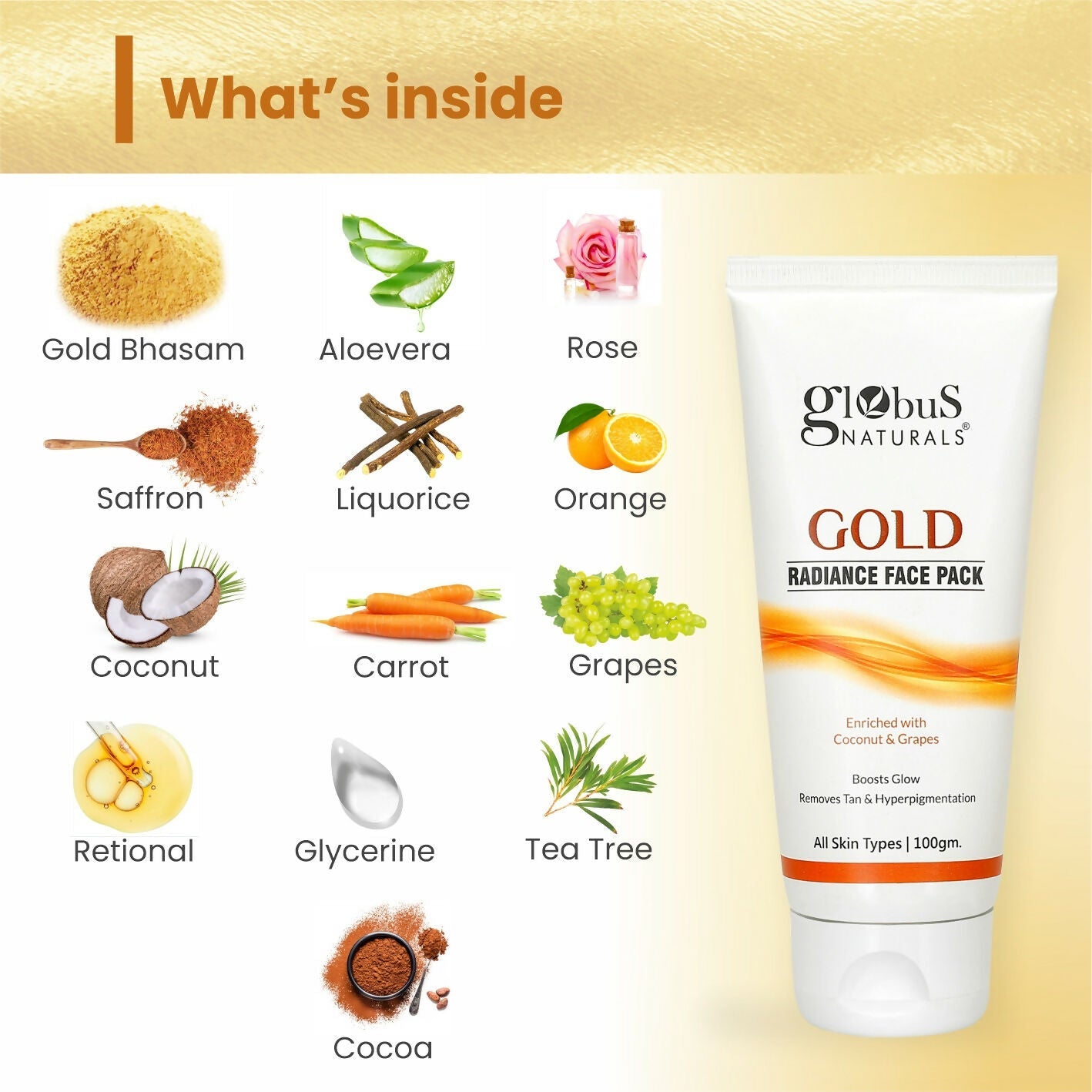 Globus Naturals Gold Radiance Anti Ageing & Brightening Face Pack | Grocsy